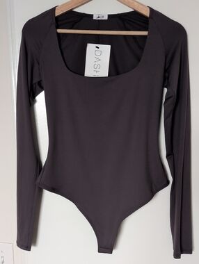 ALIX NYC Charcoal Scoop Neck Long Sleeve Bodysuit